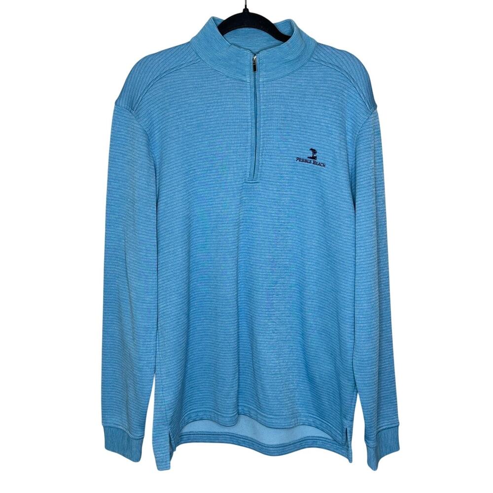Pebble Beach Dry-Luxe Blue Striped 1/4 Zip Pullover Shirt Golf Casual Preppy L